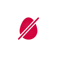 A red icon of a stylized droplet or leaf shape with a diagonal slash through it, centered on a plain white background.