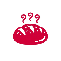 A red graphic icon of a bread loaf with white scoring lines and three red question marks above it, set against a solid black background.